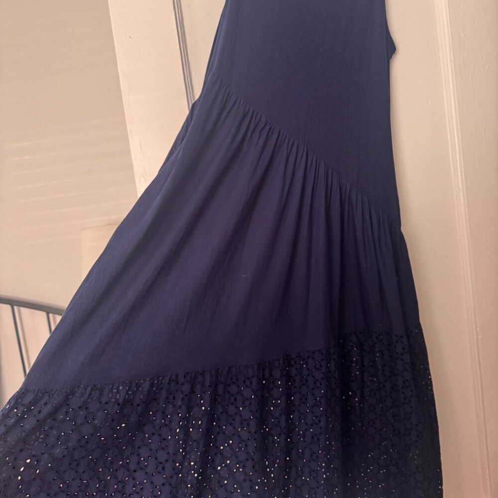 Chicos Navy Blue Sleeveless Crew Neck Sundress with Texture at Bottom - Picture 15 of 15